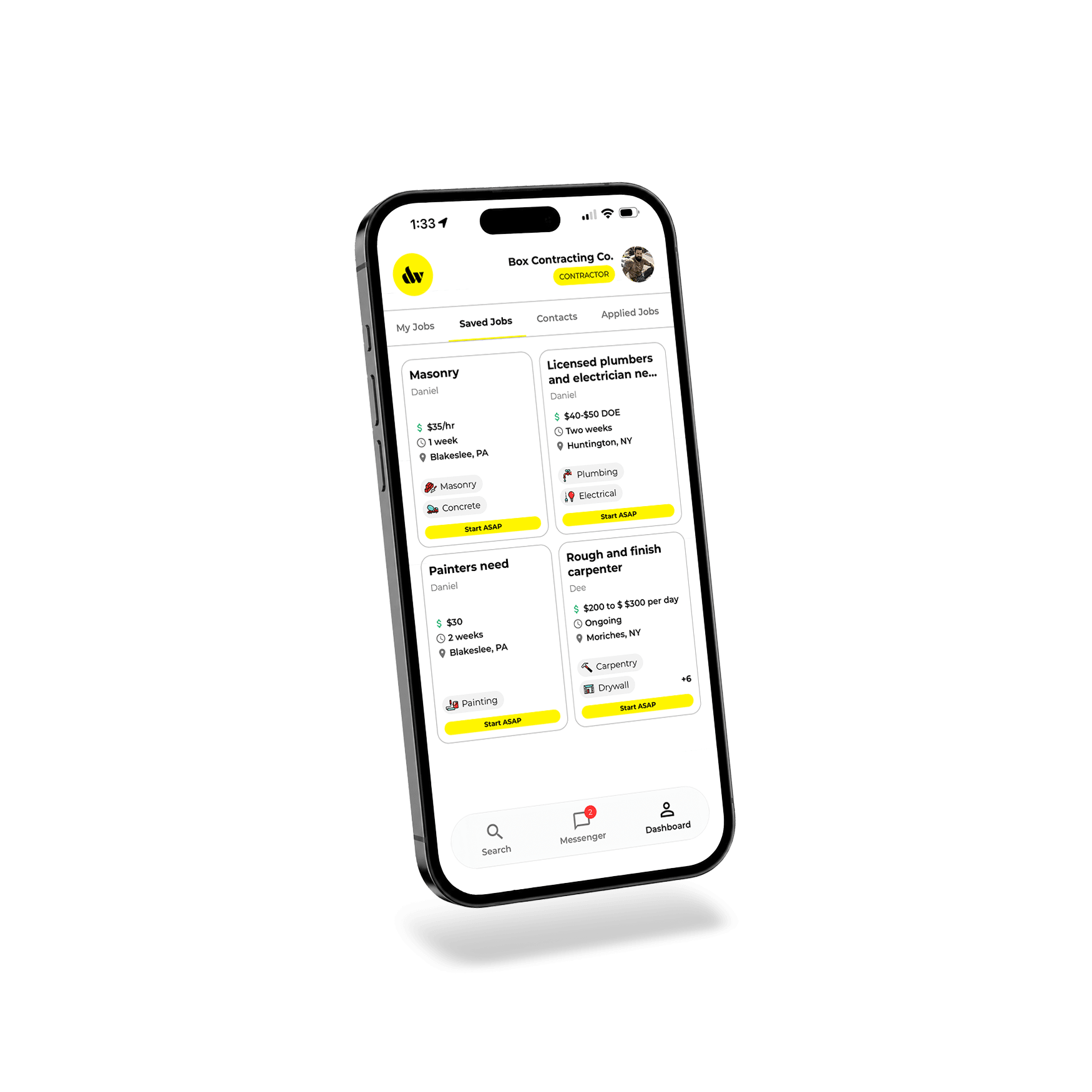 Dayworker dashboard on mobile