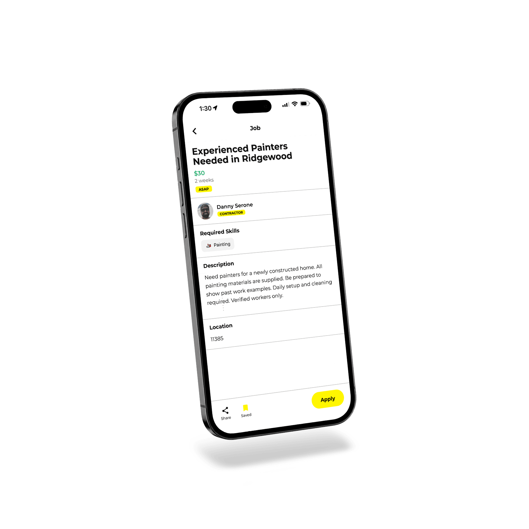 Dayworker job posting on mobile