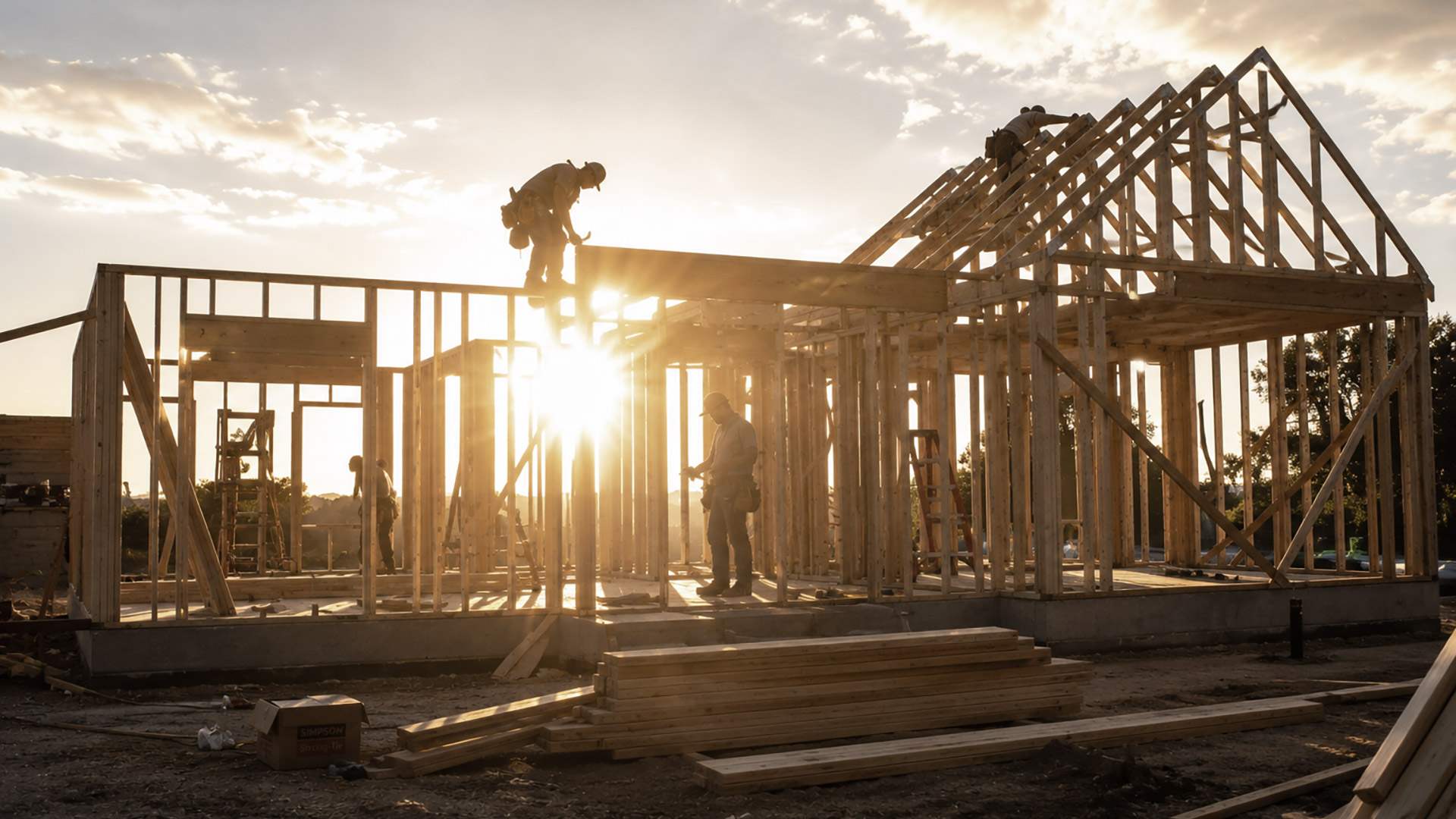 Carpenters framing a house